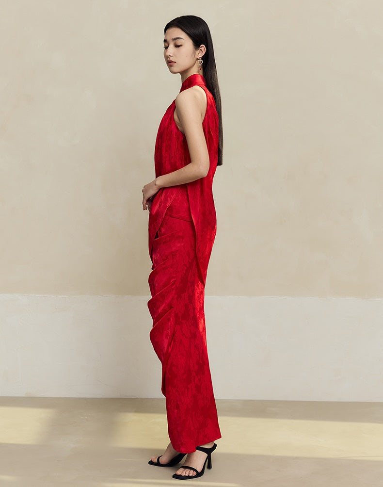 HECO Pleated red black white Skirt Slim High Waist Woman - glad.