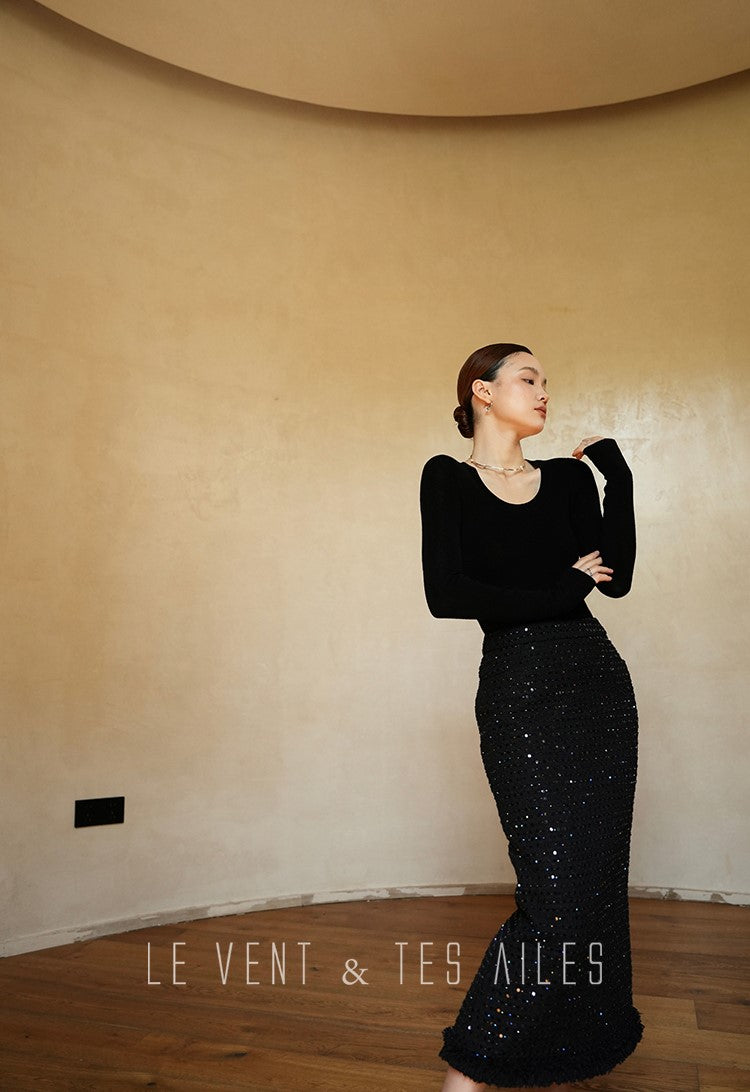 LE VENT&TES AILES High-end Luxury Heavy Work sequin Tweed Jacket Skirt Suit-FINN