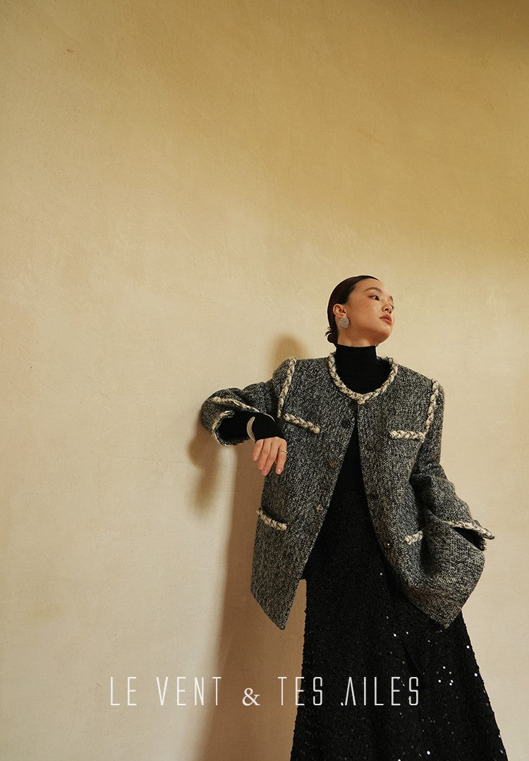 LE VENT&TES AILES Galaxy Luxury Weaving Feminine Sequin Tweed Skirt-ZOYA