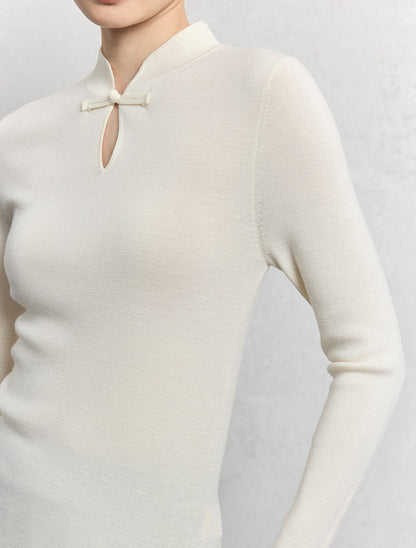 HECO Plain Worsted Wool Cheongsam Collar Buckle Knitwear - close.