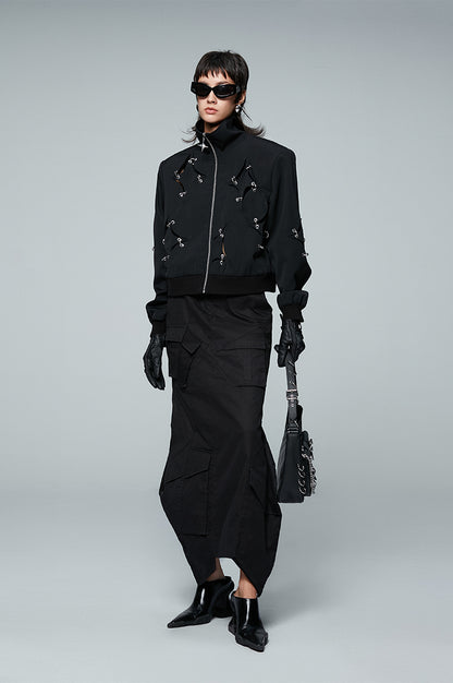 ANNAKIKI acetate wool four-pointed star metal ring jacket-YAXUAN