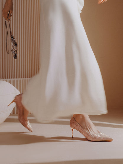 Pjjuu  gold silver stiletto kitten heel Bride Wedding pumps - EVA