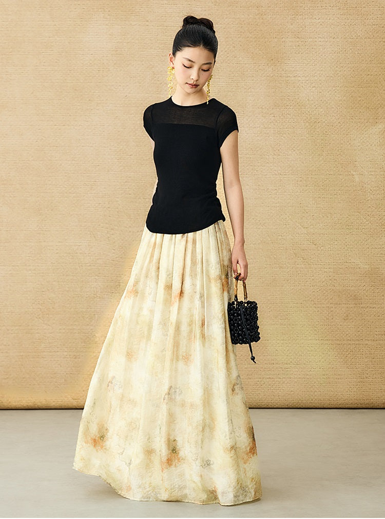 HECO Chinese elastic waist tie-dye printed skirt - BLESS.