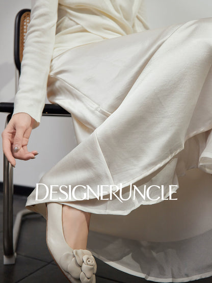 DGU "Yelan" high-waisted black mid-length skirt - HUNTIX.