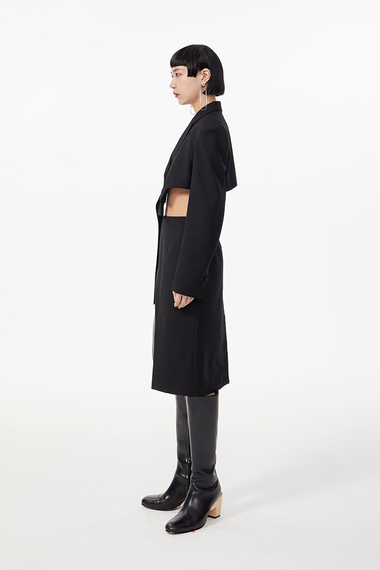 TINY IN curved hem layered gray black skirt -XANDER