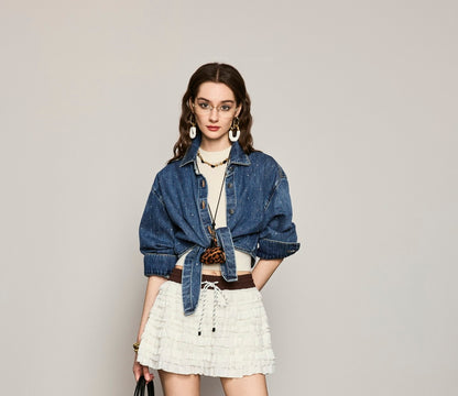 ANNASPEAK tied short cropped denim Jacket-SOTE.