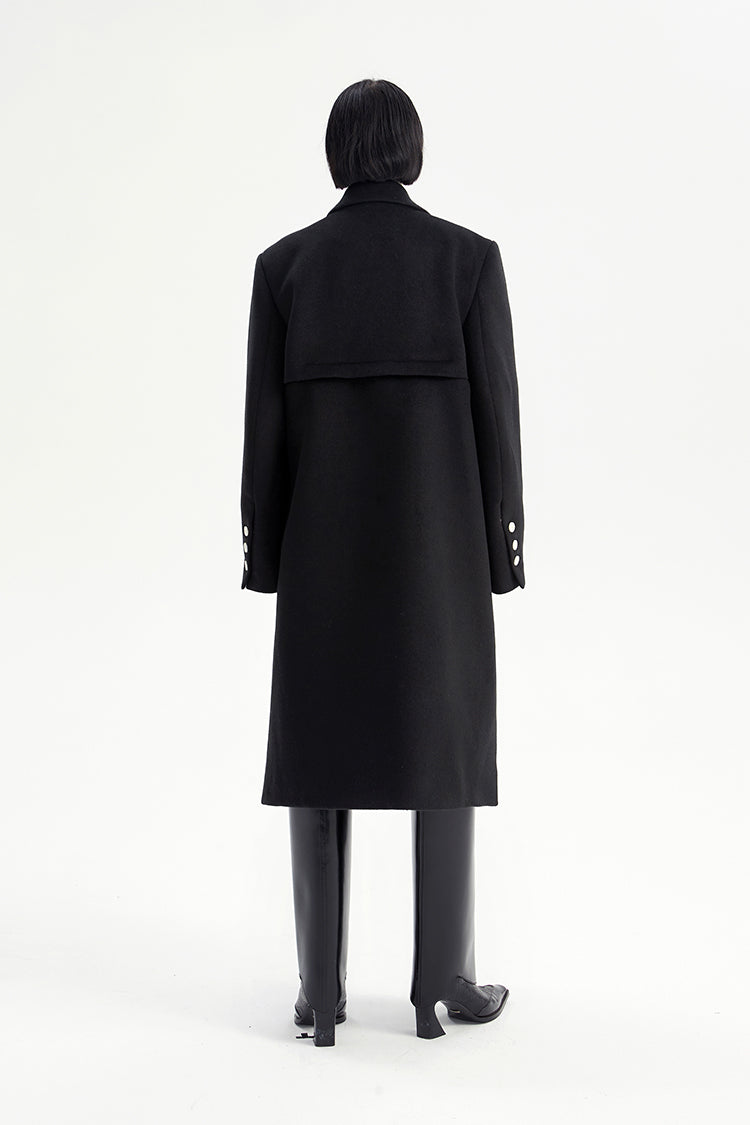 TINY IN Coat with large back hem and wool collar for women-ASHA