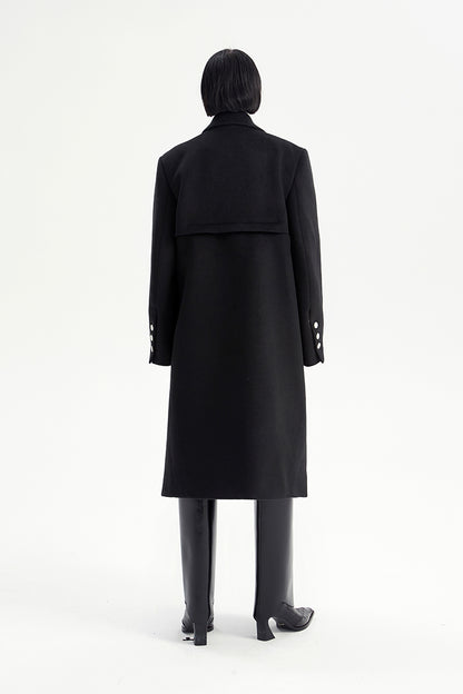 TINY IN Coat with large back hem and wool collar for women-ASHA