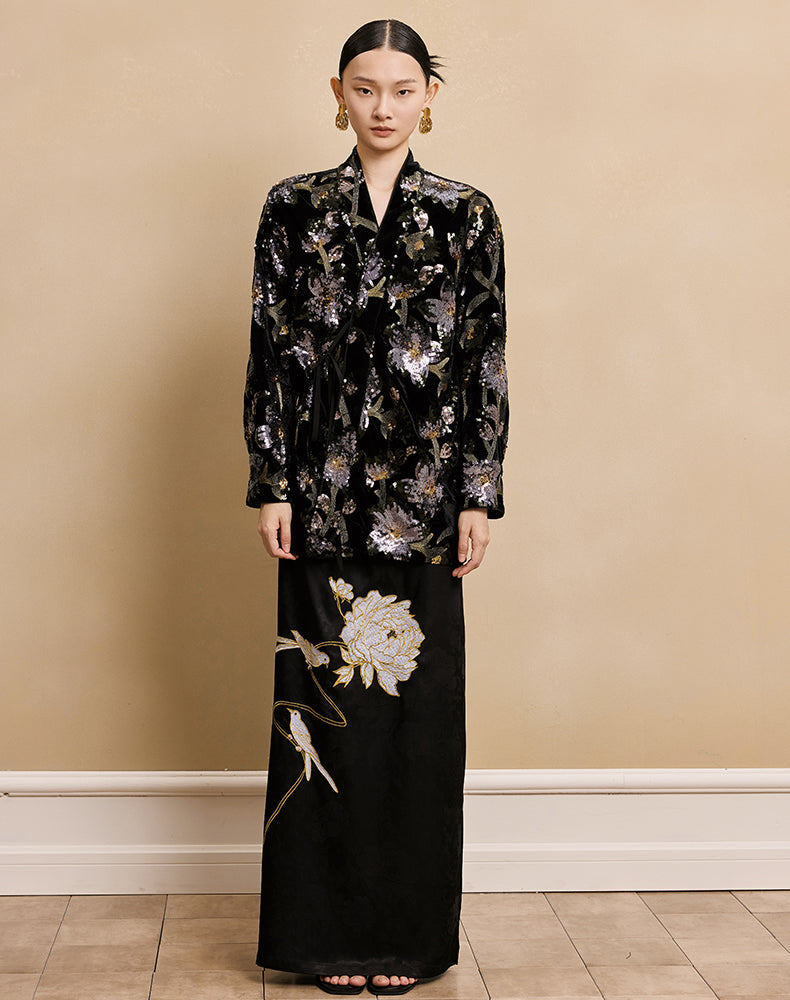 HECO velvet bottom plant embroidery sequin  JACKET - AMAYA.