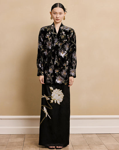 HECO velvet bottom plant embroidery sequin  JACKET - AMAYA.