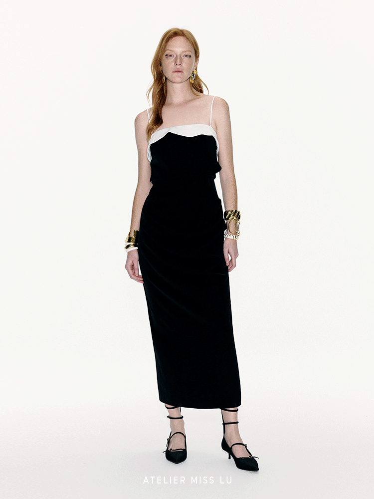 ATELIER MISS LU Spring And Summer Flow Cut Receiving Waist Slip Dress - VINTAGE.