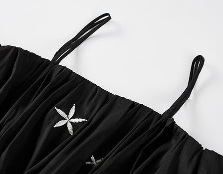 COMME MOI beaded embroidered suspender off-shoulder crop top - SUTTON.