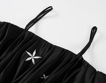 COMME MOI beaded embroidered suspender off-shoulder crop top - SUTTON.