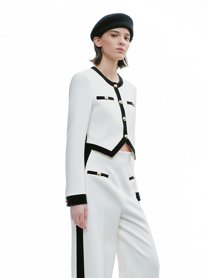 YES BY YESIR Luxury Contrast Short Jacket and Pant Set - CIRCLE.