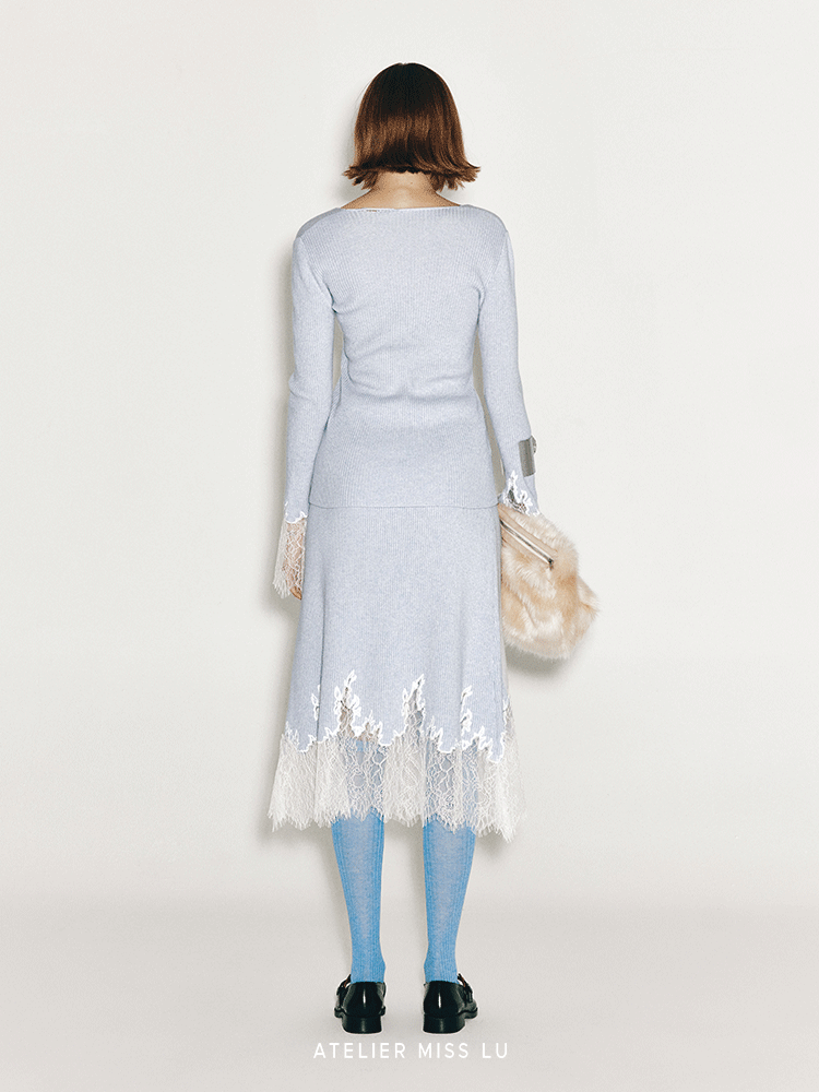 ATELIER MISS LU lace-panelled cashmere and wool-blend top - IRIS