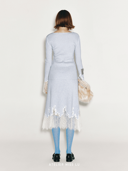 ATELIER MISS LU lace-panelled cashmere and wool-blend top - IRIS