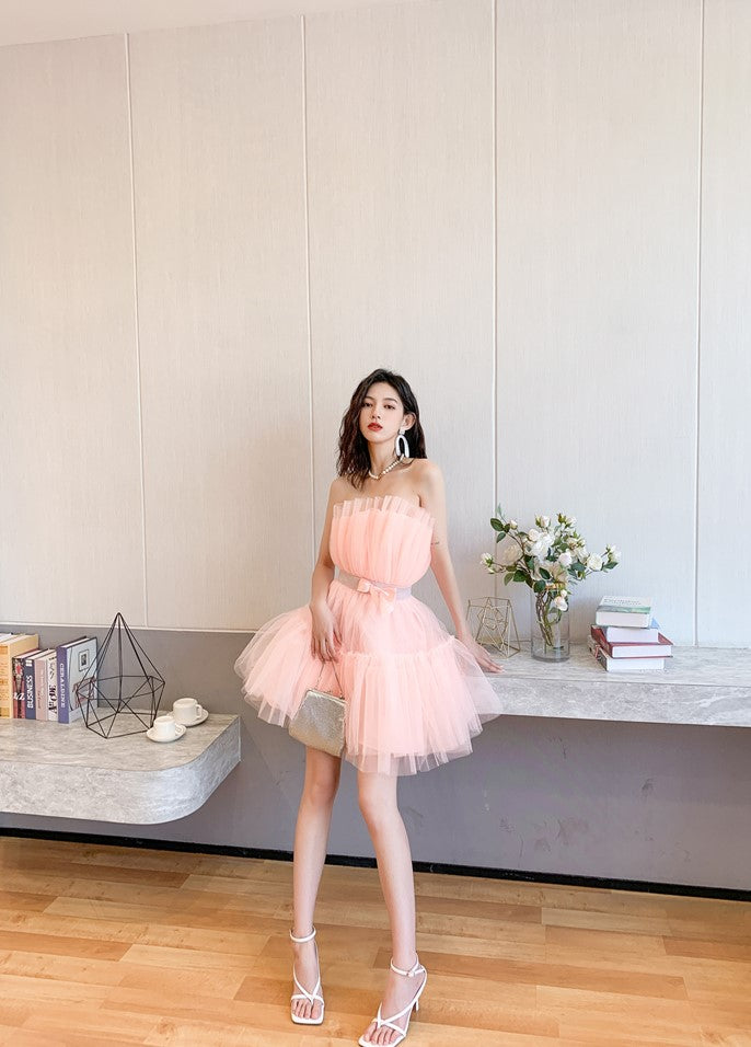 DOLLY Elegant Sleeveless Off Shoulder Chest Wrap Midi Princess Dress-JANEY