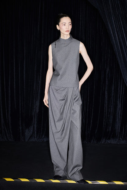 M essential Mackay designer label sand diamond grey stripe diamond buckle drawstring vest - ZING.