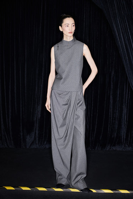 M essential Mackay designer label sand diamond grey stripe diamond buckle drawstring vest - ZING.