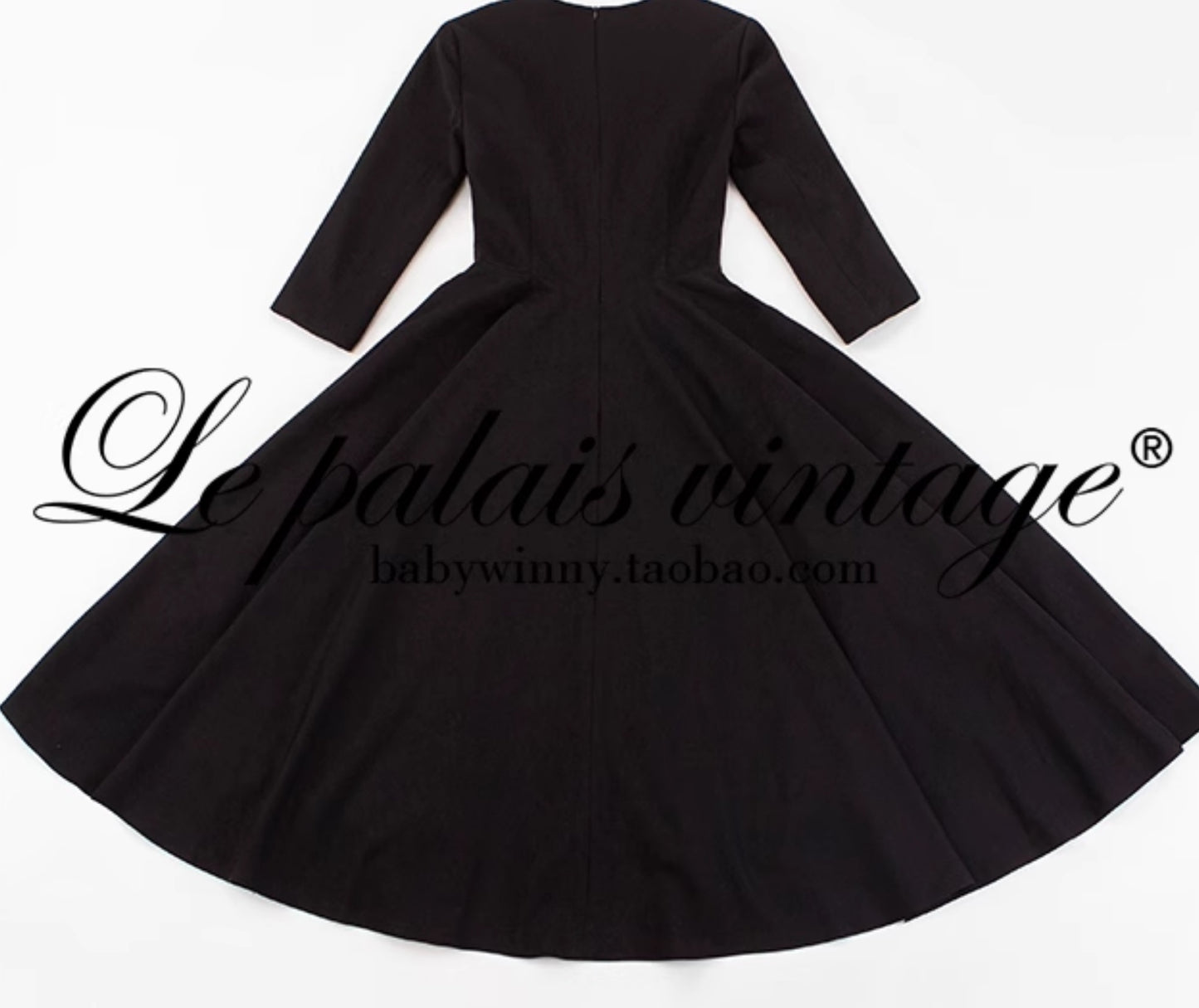 Le Palais Vintage Elegant Retro Long Sleeves Plain Mid Skirt Black  Long Cocktail Hem Dress-Aurora