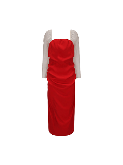 ATELIER MISS LU Irregular Pleated Bandeau Sleeve Dress - VEGA.