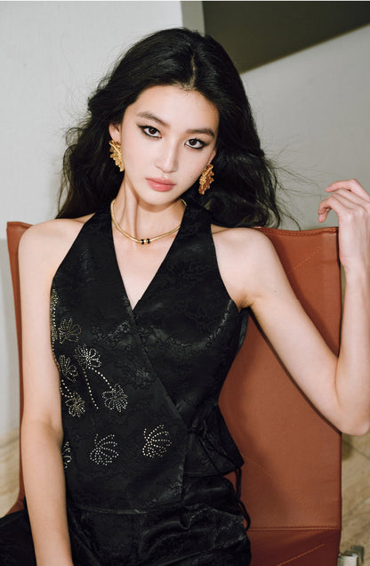 WANGXO  Cross-Strappy Top Relaxed Pants and Statement Silhouette Suits Set -ZAYA