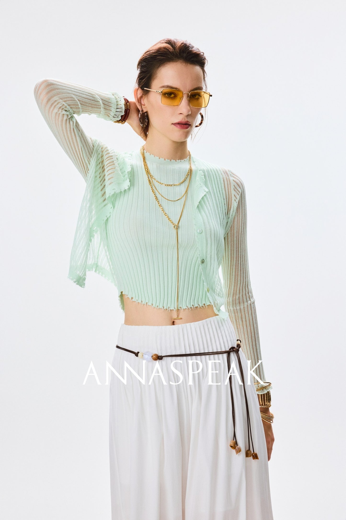 ANNASPEAK  breathable raw edge design knit vest cardigan-PORS.