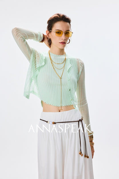 ANNASPEAK  breathable raw edge design knit vest cardigan-PORS.