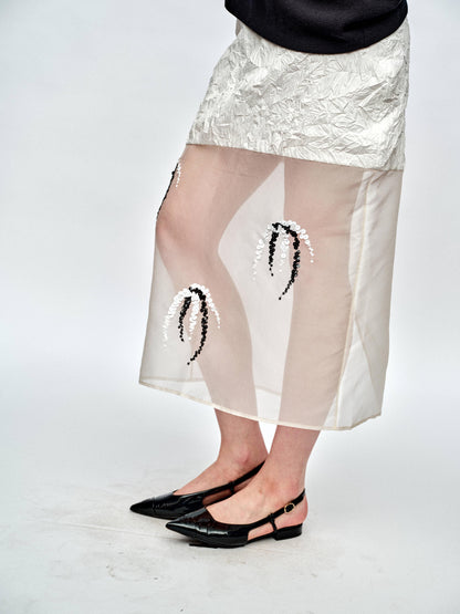 SERRER Sequins embellished silk panels white skirt - JACKSON.