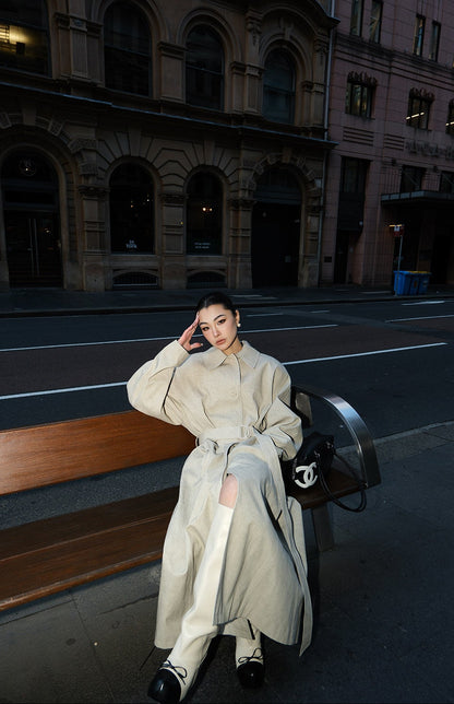 MEI SANGUAN lace-up long trench coat - ASTER