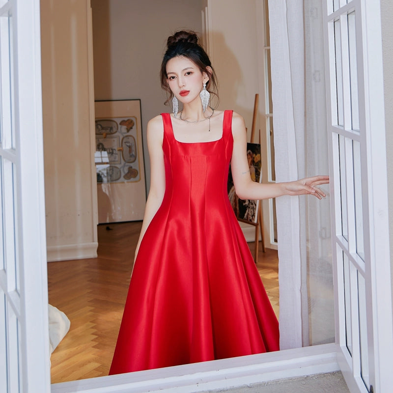Dolly Elegant Retro Style Square Collar Sleeveless High Waist Formal Dinner Dress- DARANA