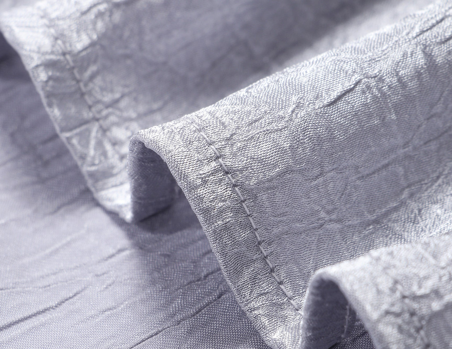 WANGXO | Glossy Satin Scratch & Bright Silk Interlace Pleated Streamer V-Neck Shirt -FÍYA.