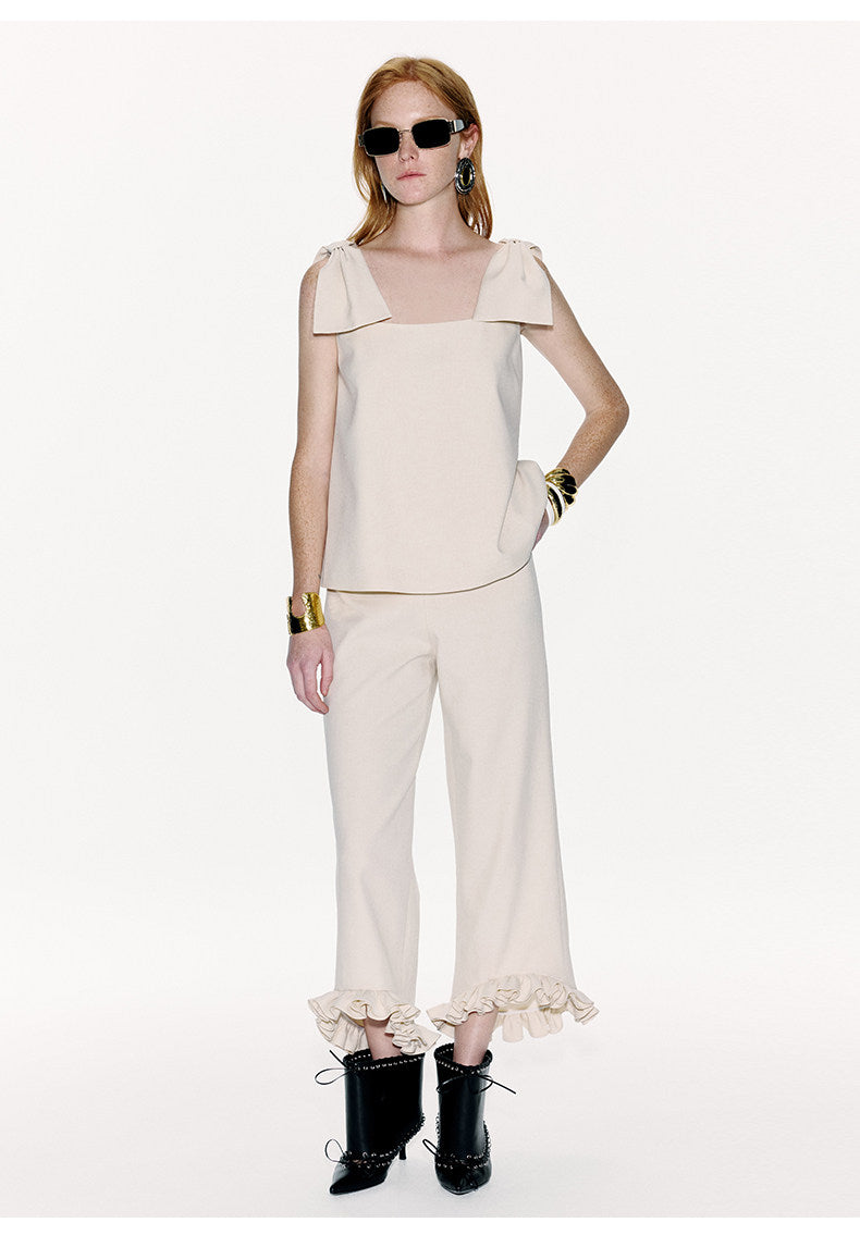 ATELIER MISS LU Genuine Hem Multilayer Rolled Straight Cropped Pants - JONAS