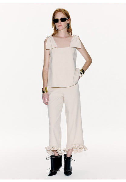 ATELIER MISS LU Genuine Hem Multilayer Rolled Straight Cropped Pants - JONAS