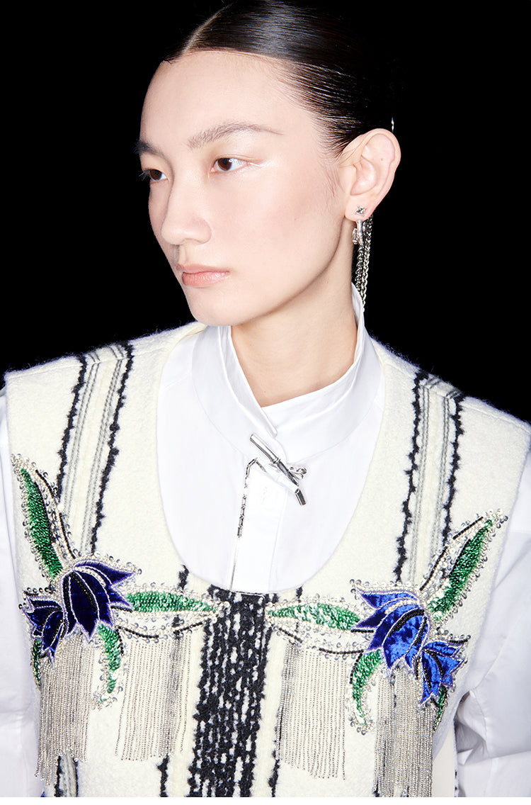 M essential Mackay designer fur stripe embroidered gilet skirt vest dress- Salumd