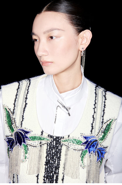 M essential Mackay designer fur stripe embroidered gilet skirt vest dress- Salumd