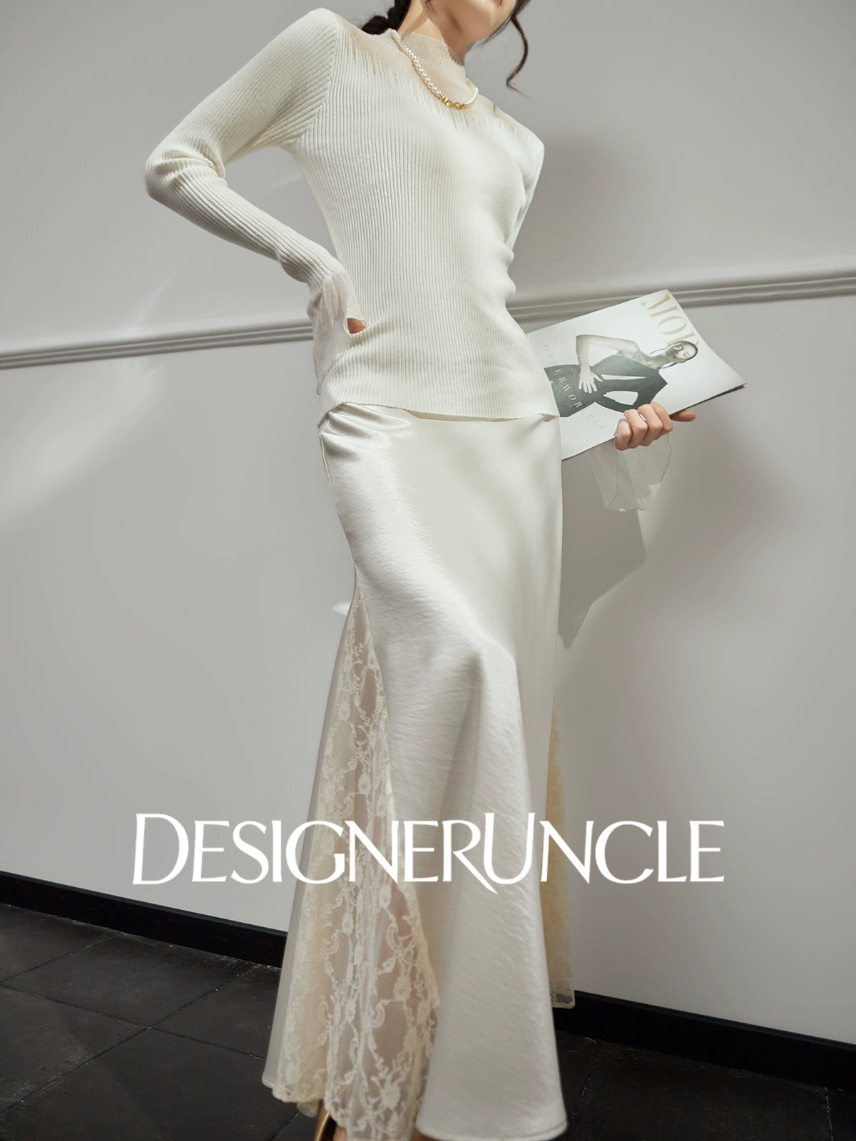 DGU "Suyin" white knitted sweater high-neck slimming  commuter high-end top - Jordan.