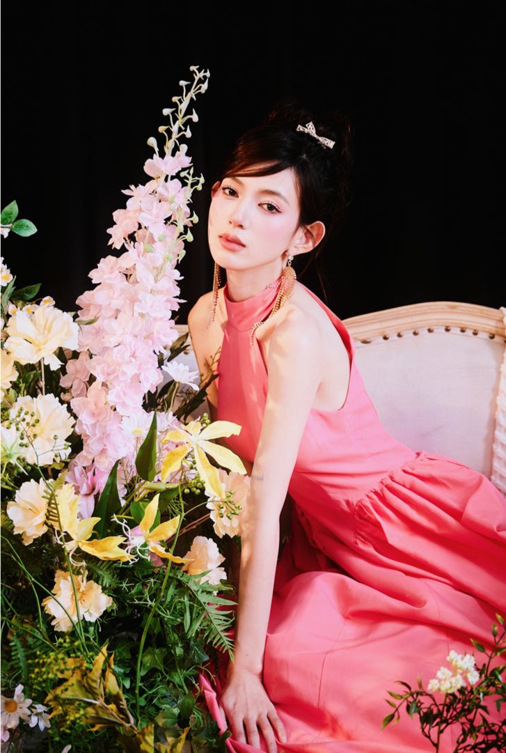 DOLLY Elegant Pink Halter Neck Sleeveless Long Loose A-Line Evening Dress-AMELIA