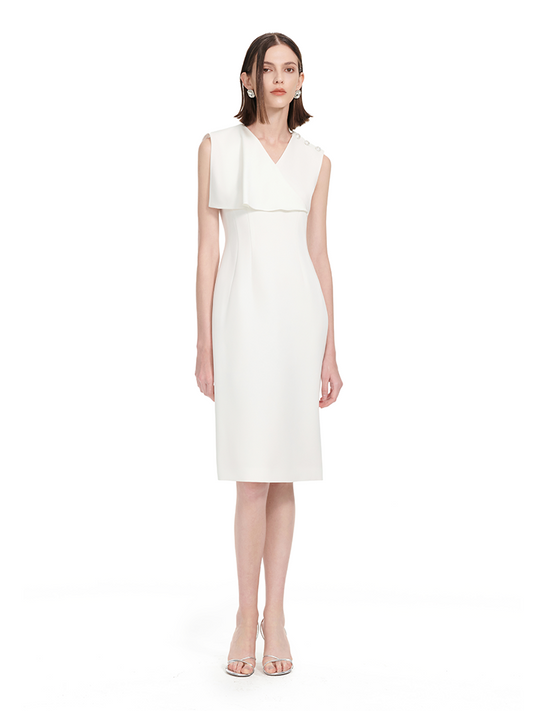 YES BY YESIR | Deconstructed Midi Dress with Fluttering Collar-ALINORA.