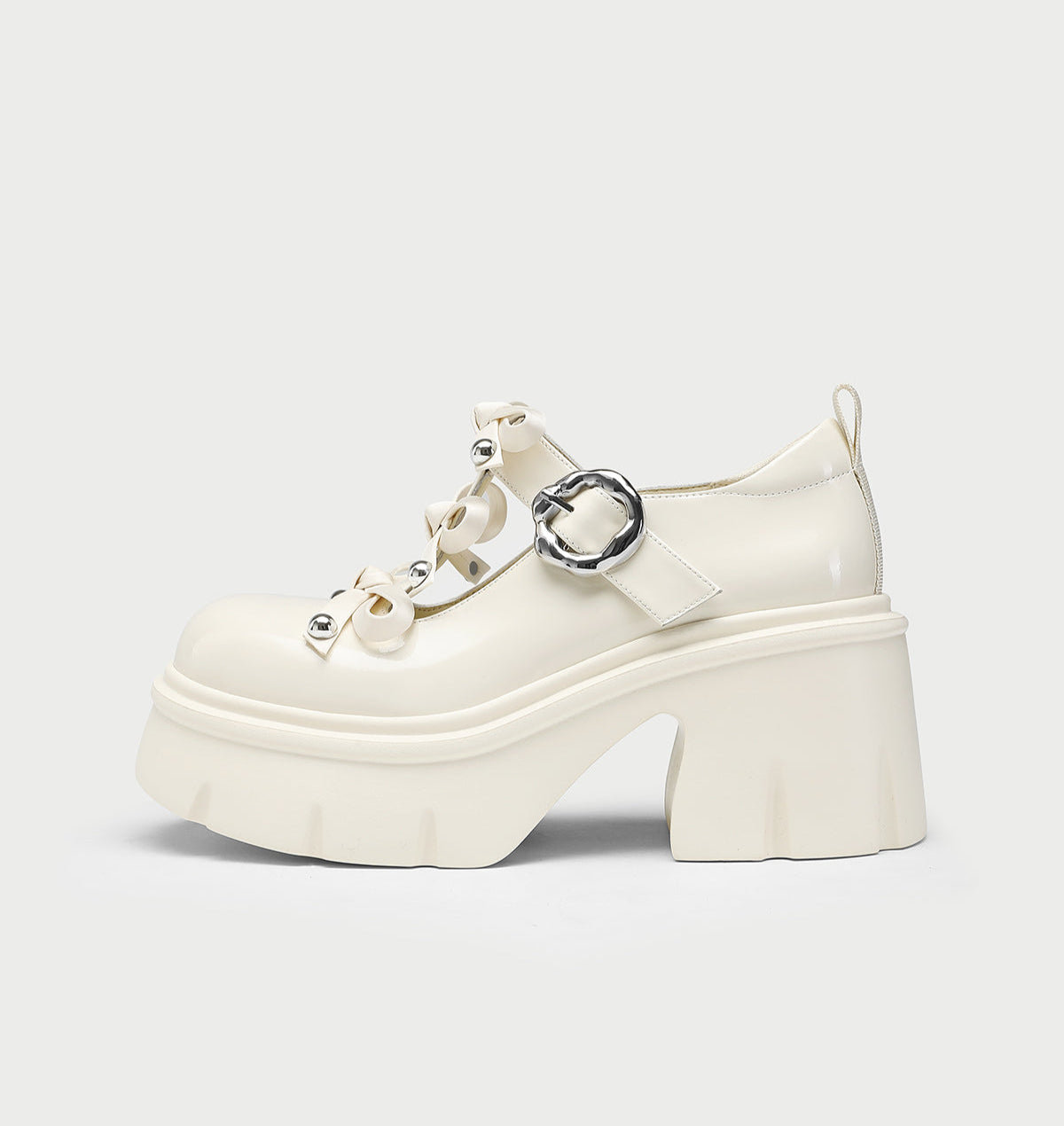 Pjjuu  Alt student bowed punk white Maryjane Platform Soled loafer - Emo