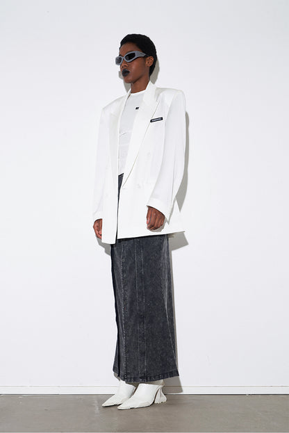ANNAKIKI Designer White Acetate Print Loose Suit Jacket for Women - CRAVE