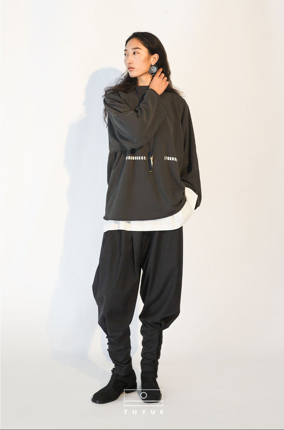 TUYUE Grey Heavy Cotton Small Turtleneck Relaxed Sweatshirt - DAWN.