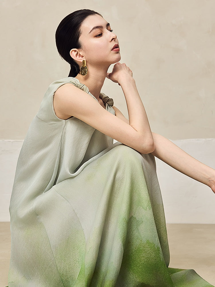 HECO Ink Dye Twisted Chiffon Slip Midi Sleeveless Dress Women - CARRY.