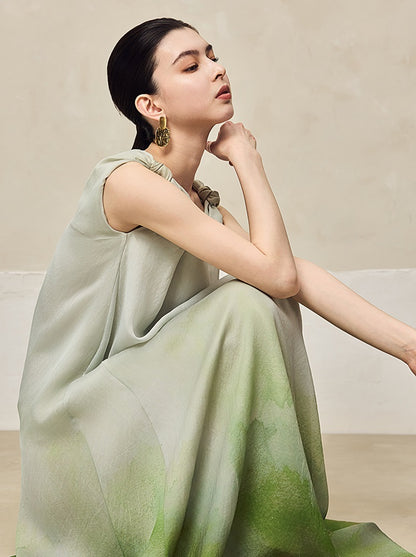 HECO Ink Dye Twisted Chiffon Slip Midi Sleeveless Dress Women - CARRY.