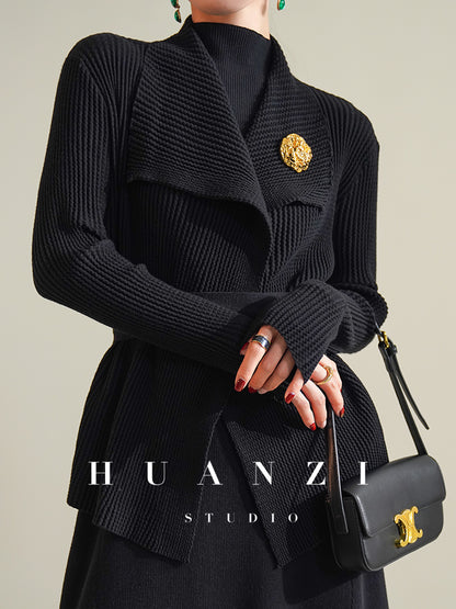 Huanzi French elegant knitted minimalist autumn winter dress - amam