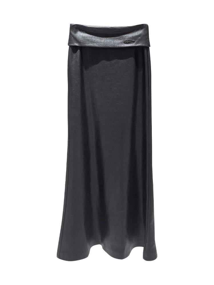 ANNAKIKI designer black folded low-waisted long skirt for women-GRAHAM