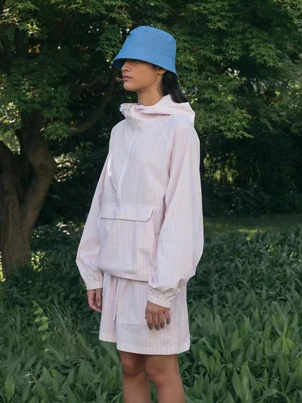 Nothing Written Striped Shirt Women's Summer Niche Loose Hooded Shirt-MYRA.