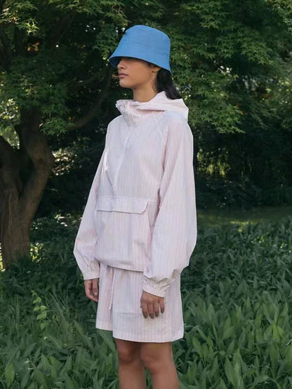 Nothing Written Striped Shirt Women's Summer Niche Loose Hooded Shirt-MYRA.