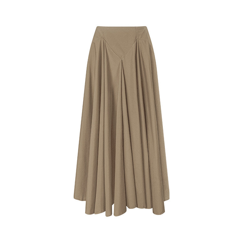 TUYUE Camel Color Simple Large Swing Long Skirt Umbrella Skirt- URIEL.