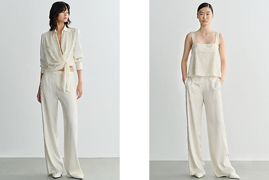 COMME MOI summer texture stitched satin straight-leg pants - ELIZABETH.